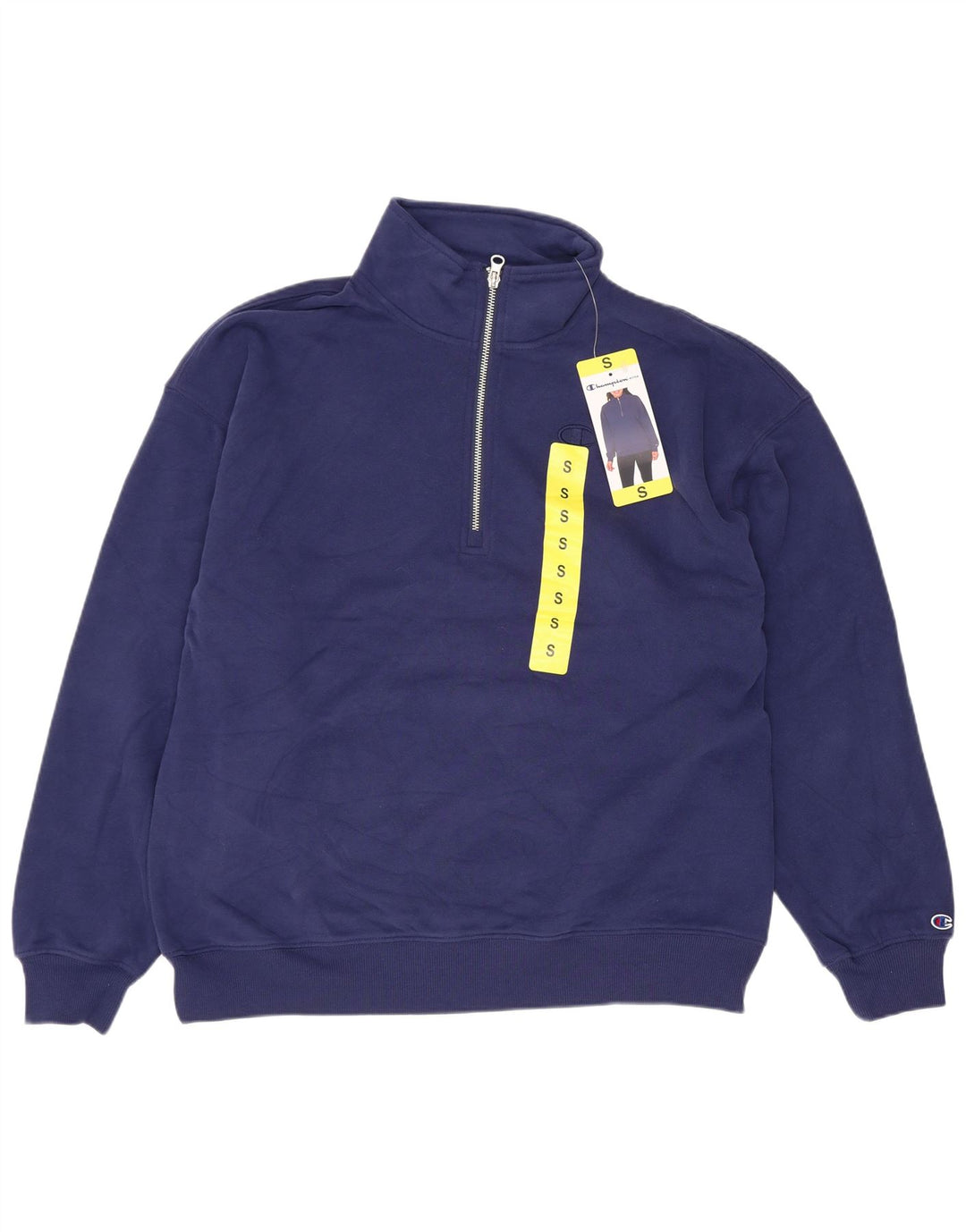 Champion Womens Oversized Zip Neck Sweatshirt Jumper UK 10 Small Navy Blue