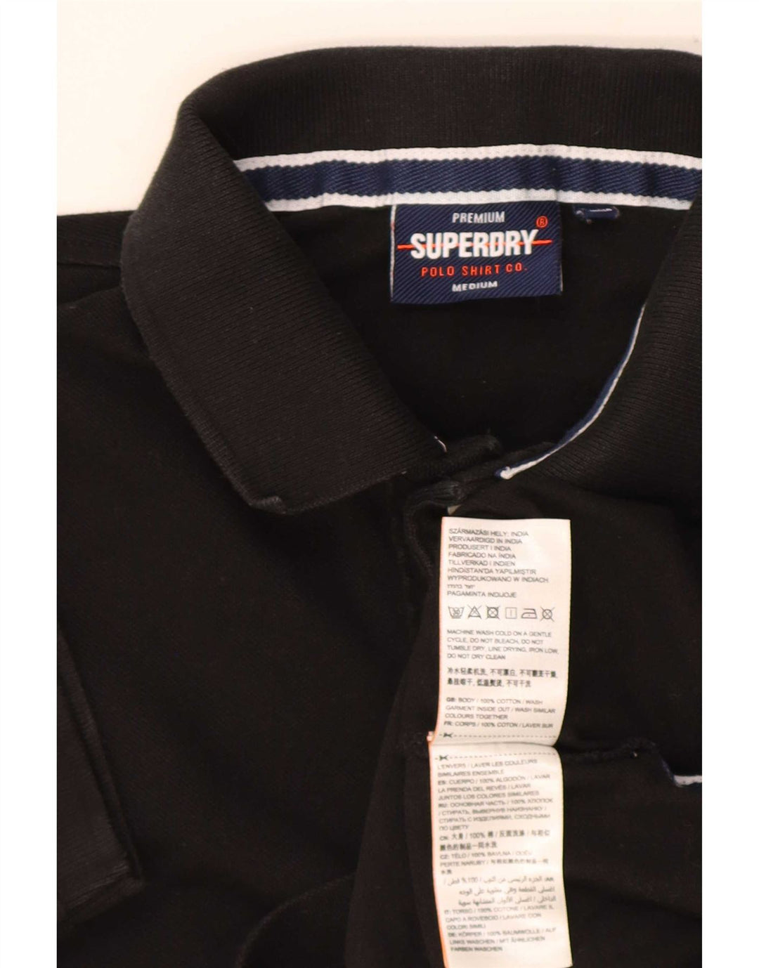Superdry Mens Polo Shirt Medium Black Cotton