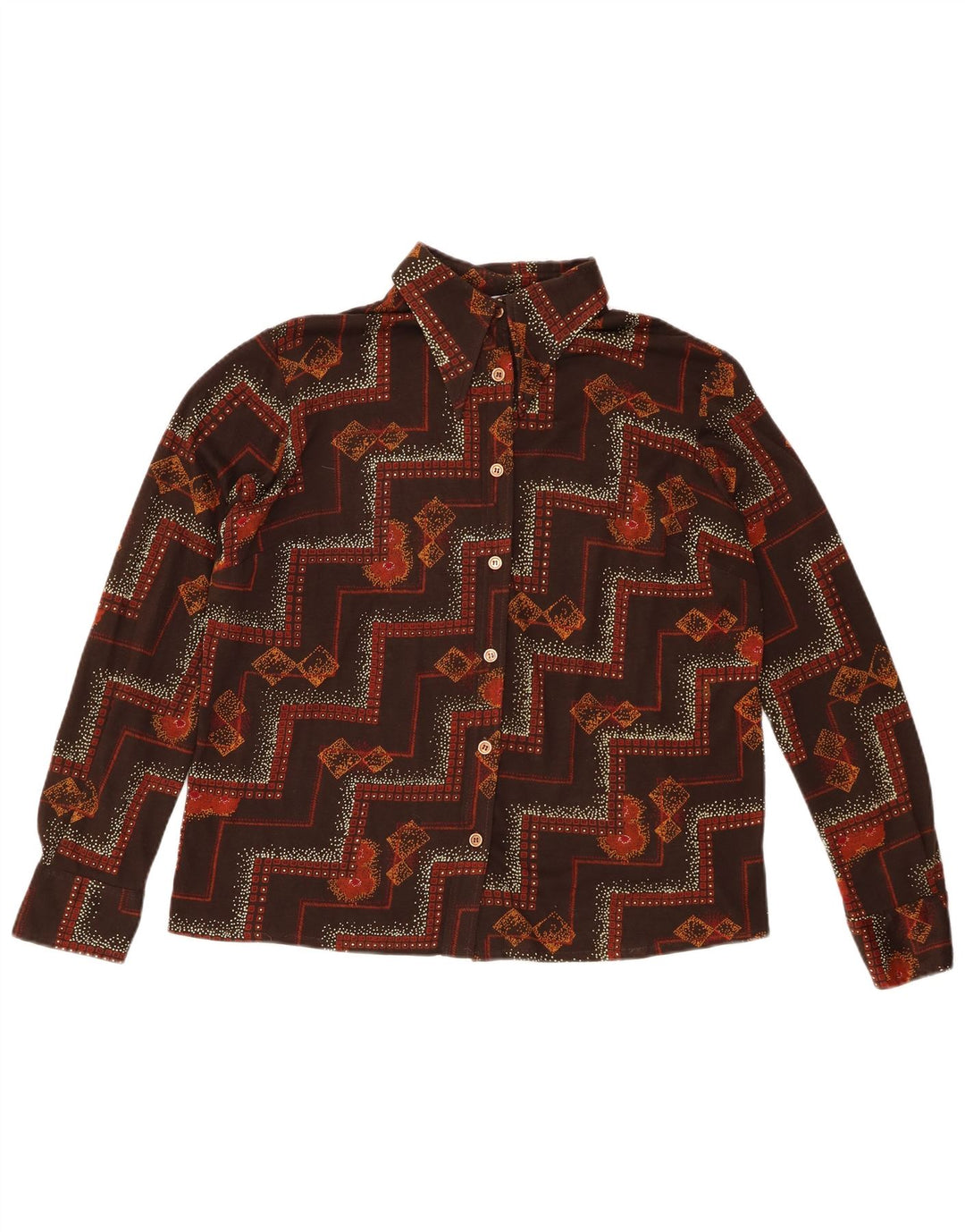 Creation Womens Shirt IT 48 Medium Brown Geometric Acrylic