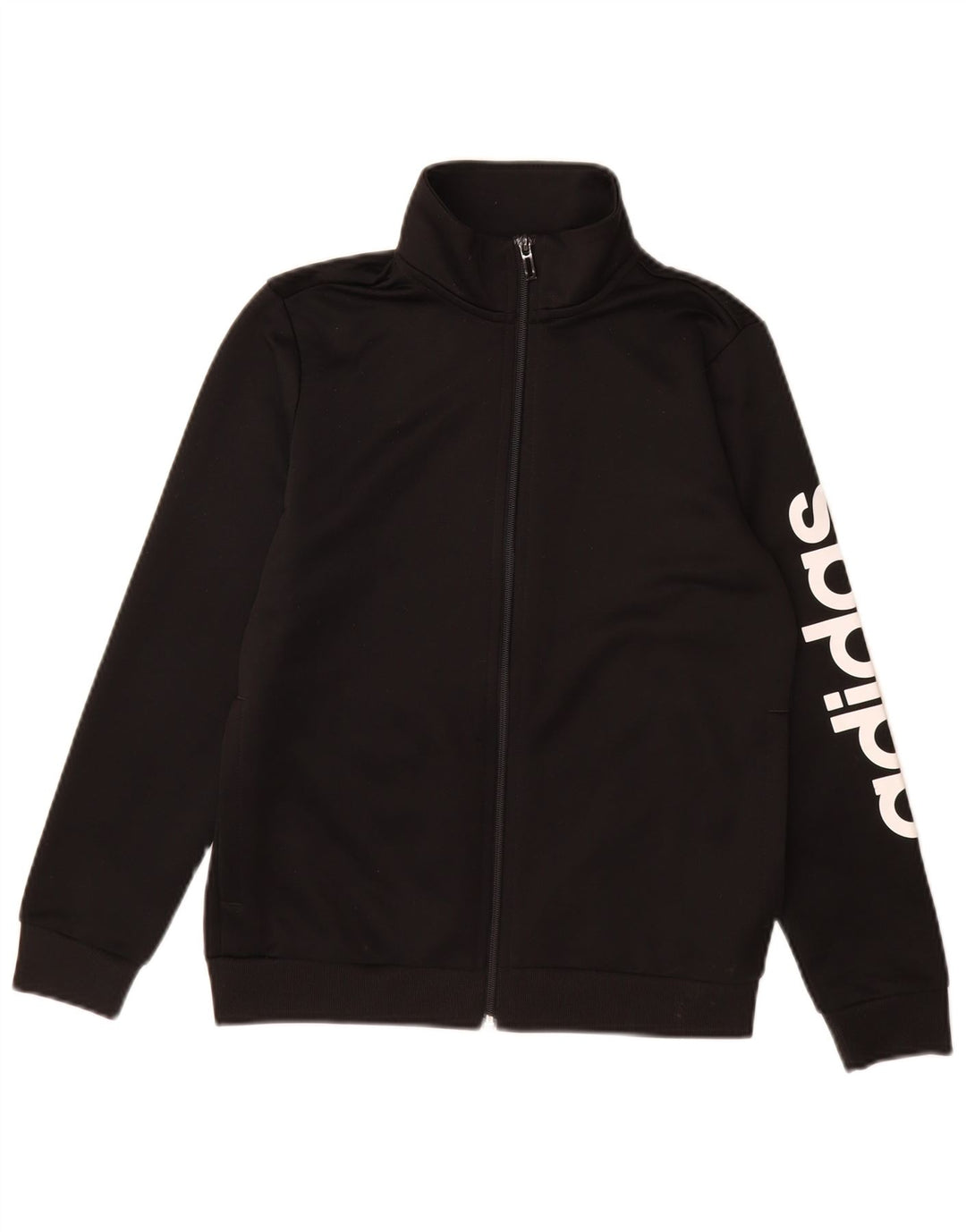 Adidas Girls Graphic Tracksuit Top Jacket 11-12 Years Black Polyester