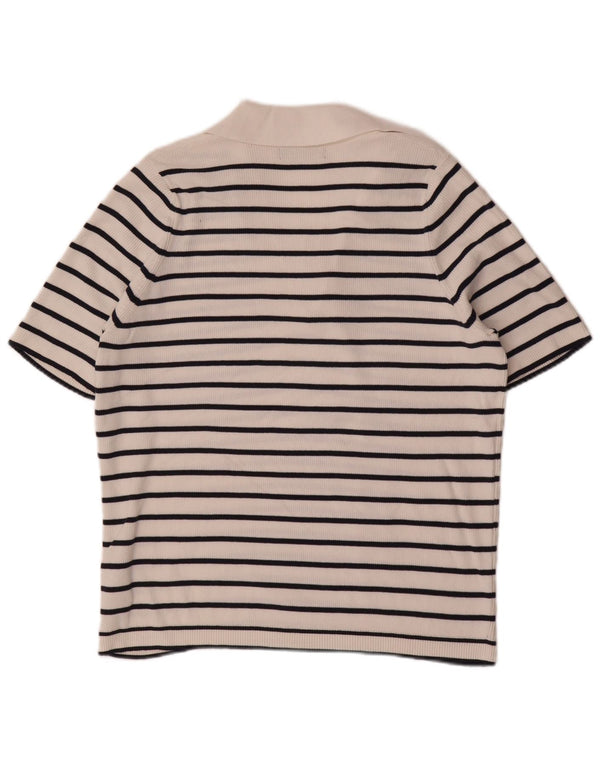 Marks & Spencer Womens Polo Shirt UK 18 XL White Striped Cotton