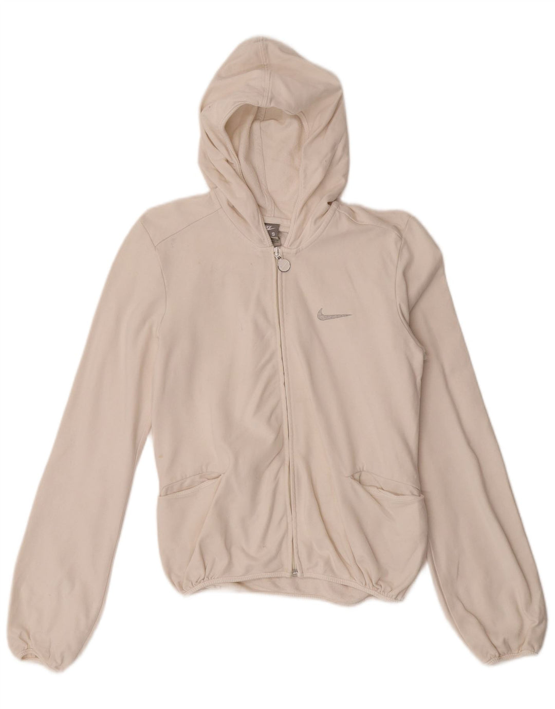 Nike Womens Zip Hoodie Sweater UK 8/10 Small White Cotton