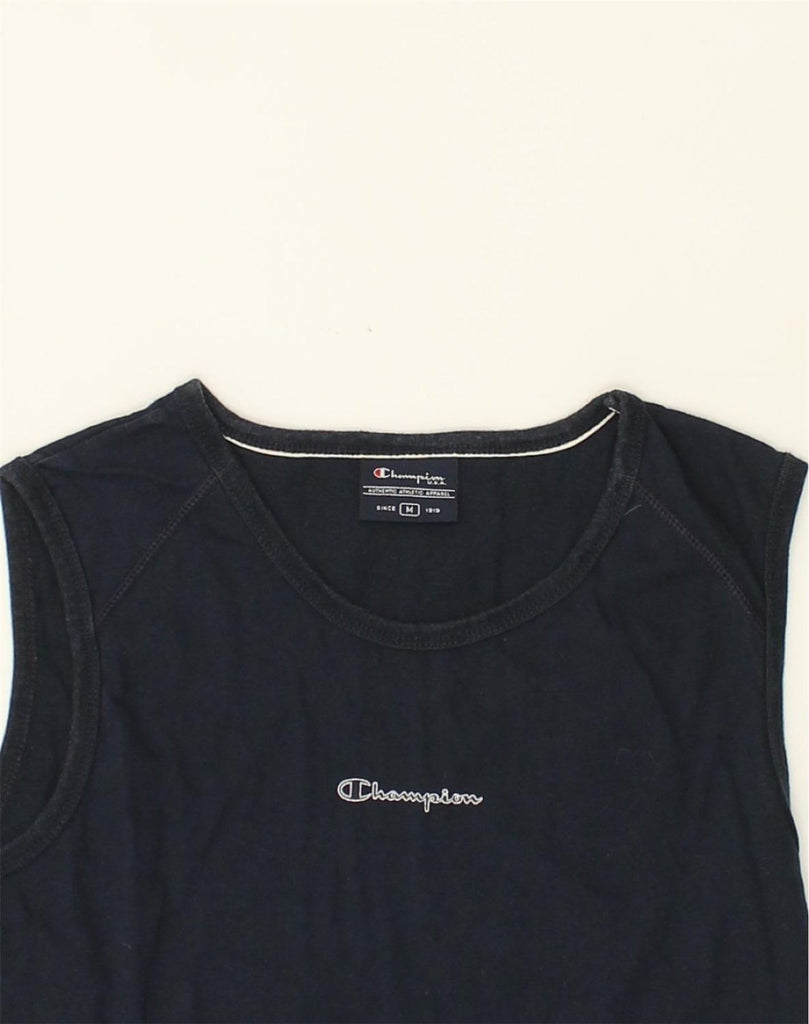 CHAMPION Womens Vest Top UK 12 Medium Navy Blue Cotton | Vintage Champion | Thrift | Second-Hand Champion | Used Clothing | Messina Hembry 