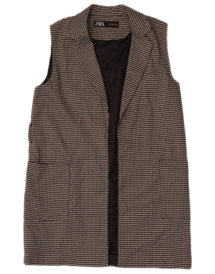 Zara Womens Longline Oversized Gilet UK 10 Small Black Houndstooth