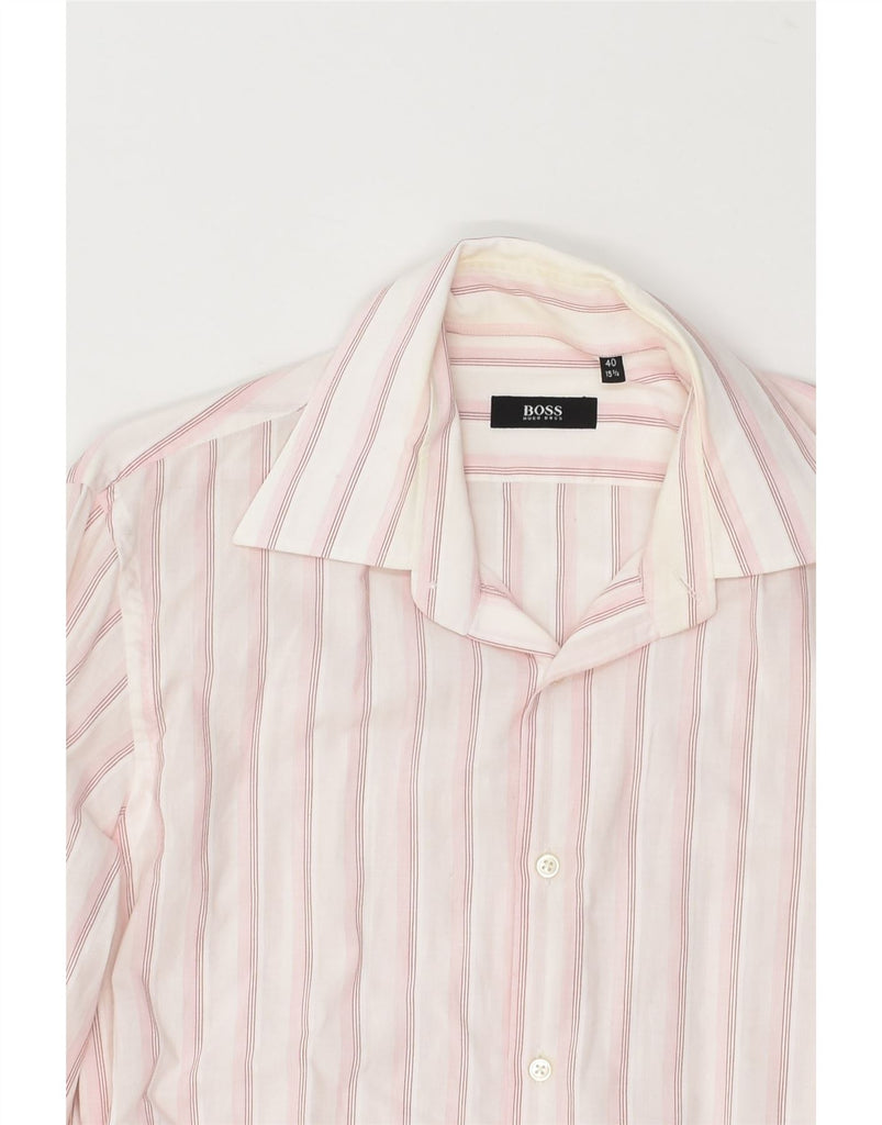 HUGO BOSS Mens Shirt Size 40 15 1/2 Medium Pink Striped Cotton | Vintage Hugo Boss | Thrift | Second-Hand Hugo Boss | Used Clothing | Messina Hembry 