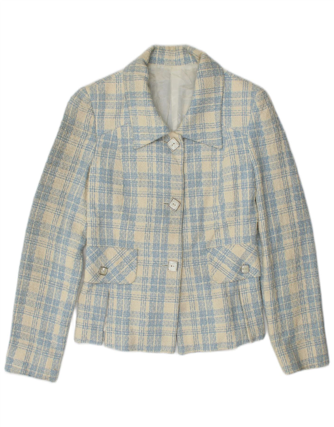 Vintage Womens 3 Button Blazer Jacket IT 42 Medium Blue Check Cotton