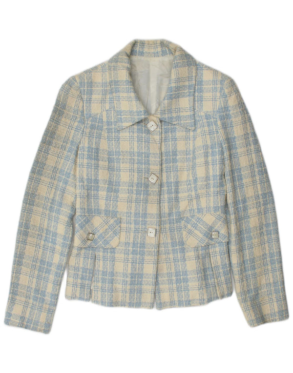 Vintage Womens 3 Button Blazer Jacket IT 42 Medium Blue Check Cotton
