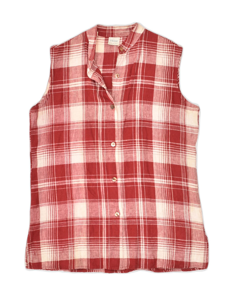 BENETTON Womens Sleeveless Shirt IT 42 Medium  Red Check Linen | Vintage Benetton | Thrift | Second-Hand Benetton | Used Clothing | Messina Hembry 