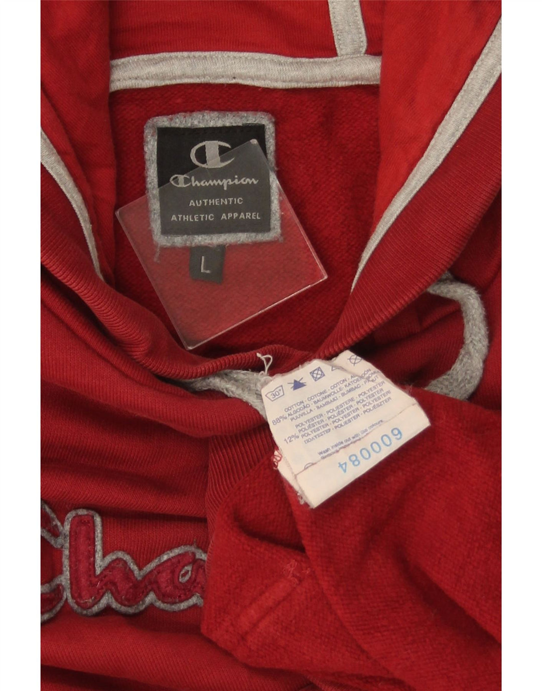 CHAMPION Mens Graphic Hoodie Jumper Large Red Cotton