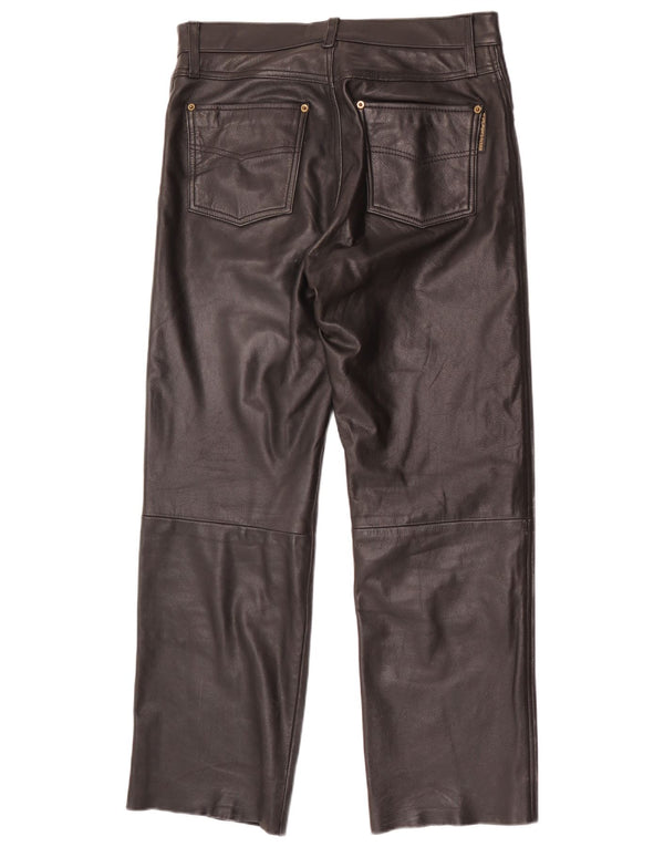 Vintage Mens Straight Leather Trousers W34 L30 Black