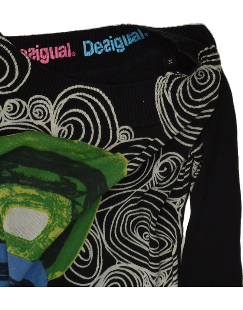 DESIGUAL Womens Boat Neck Jumper Sweater UK 12 Medium Black Patchwork | Vintage Desigual | Thrift | Second-Hand Desigual | Used Clothing | Messina Hembry 