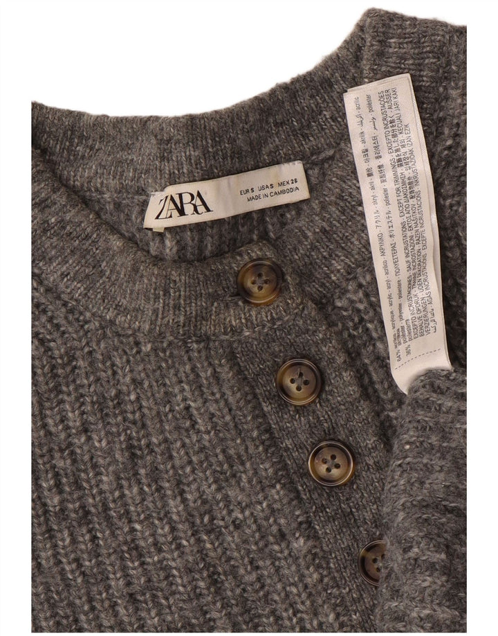 ZARA Womens Oversized Crew Neck Jumper Sweater UK 10 Small Grey Acrylic