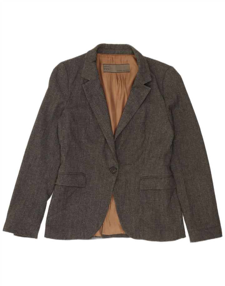 Zara Womens 1 Button Blazer Jacket UK 12 Medium Grey Polyester