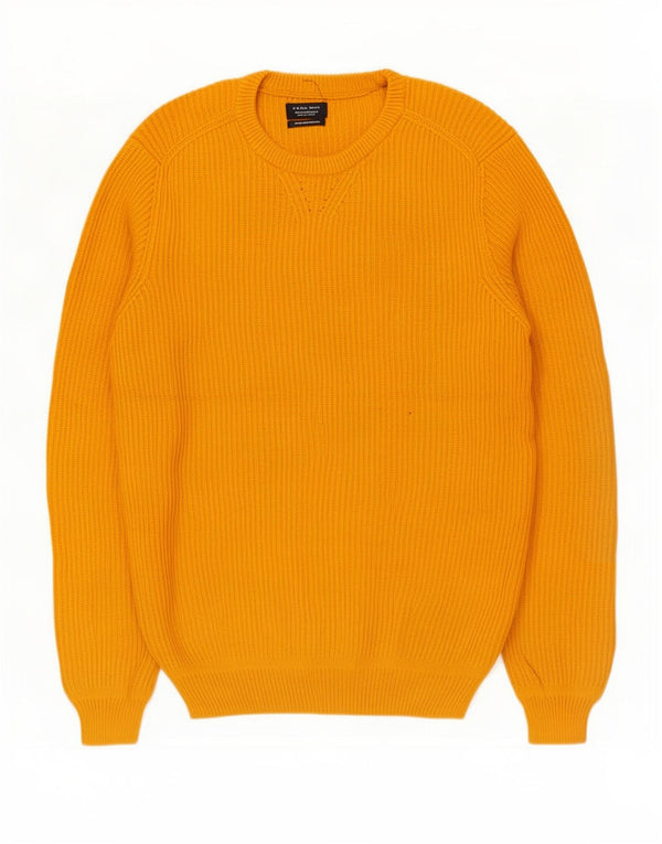 Zara Mens Crew Neck Jumper Sweater XL Yellow Cotton