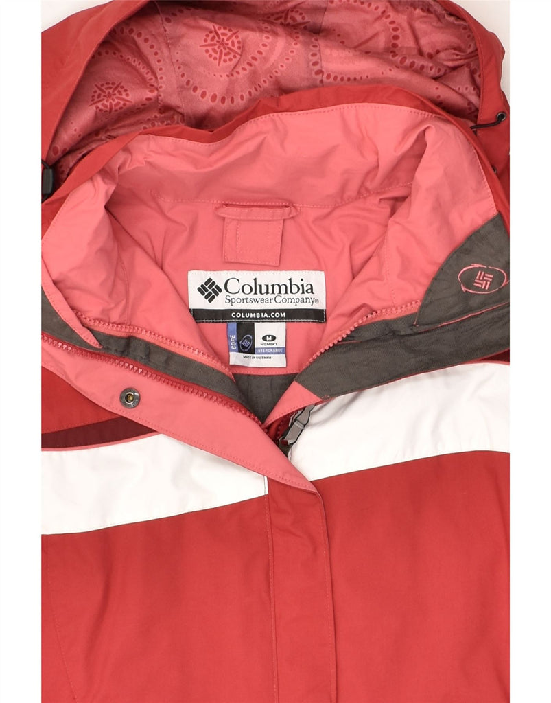 COLUMBIA Womens Hooded Windbreaker Jacket UK 14 Medium Red Colourblock | Vintage Columbia | Thrift | Second-Hand Columbia | Used Clothing | Messina Hembry 