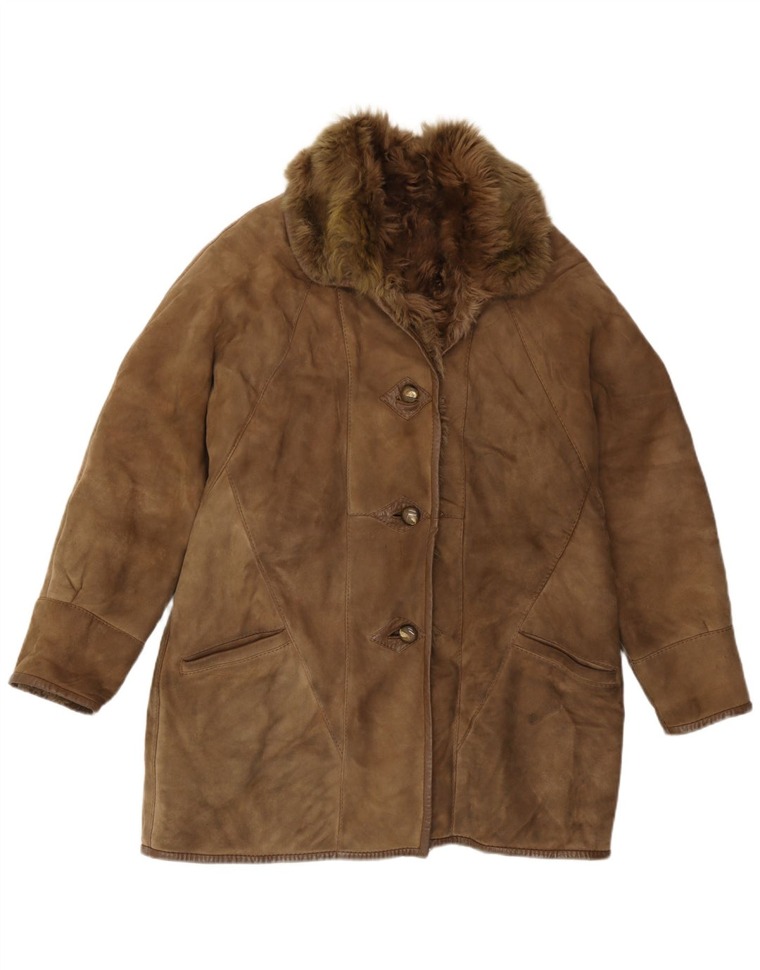 Carla Buti Womens Shearling Coat UK 12 Medium Brown Shearling