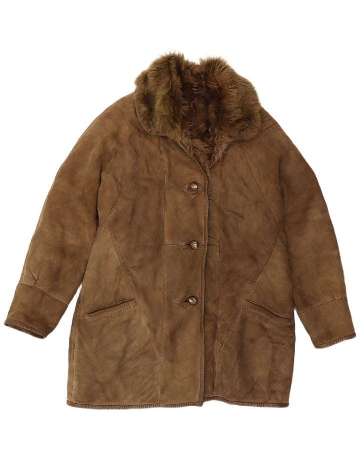 Carla Buti Womens Shearling Coat UK 12 Medium Brown Shearling