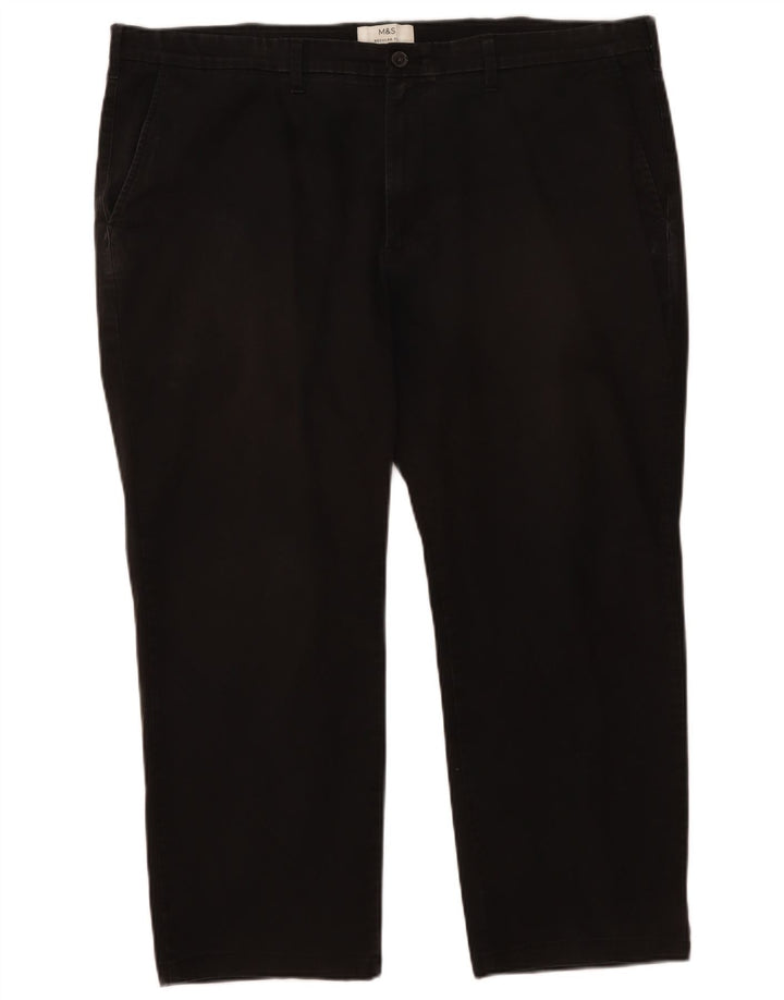 Marks & Spencer Mens Regular Fit Cropped Trousers W44 L25 Black Cotton