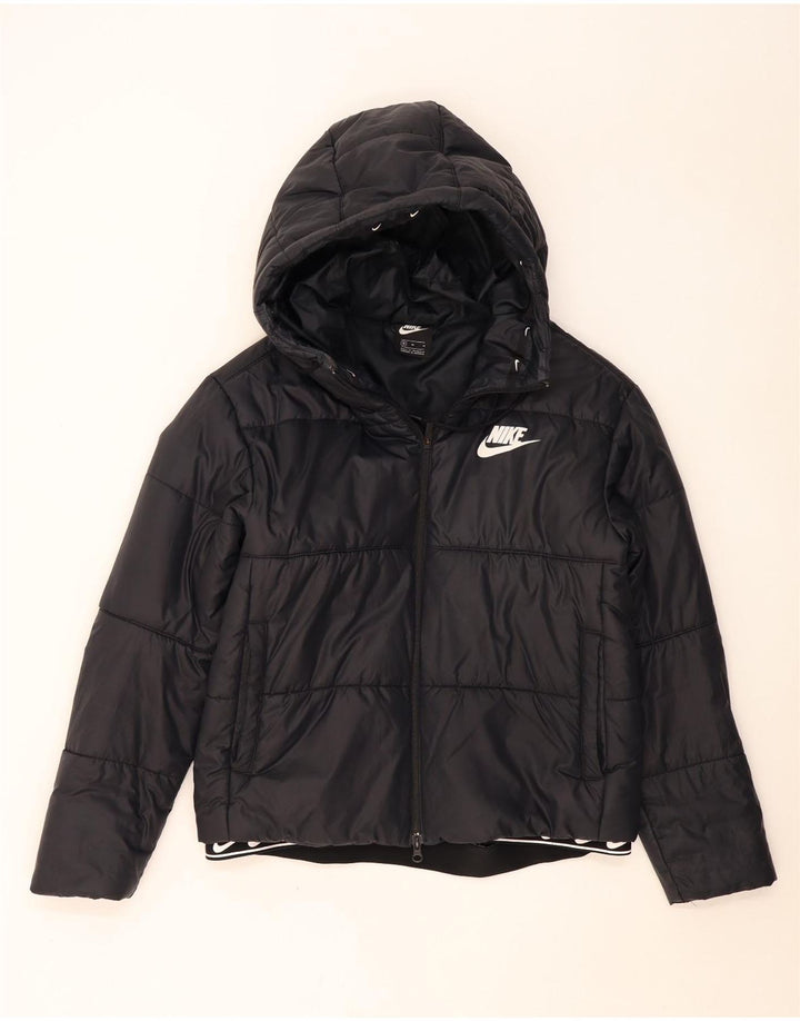 Nike Womens Hooded Padded Jacket UK 14 Medium Black Polyester