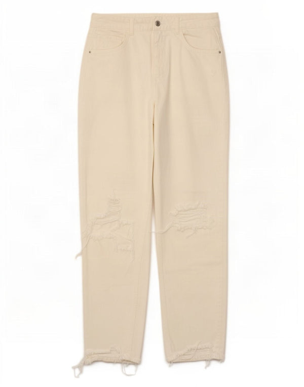 Zara Womens High Waist Distressed Tapered Jeans EU 40 Medium W30 L27 White