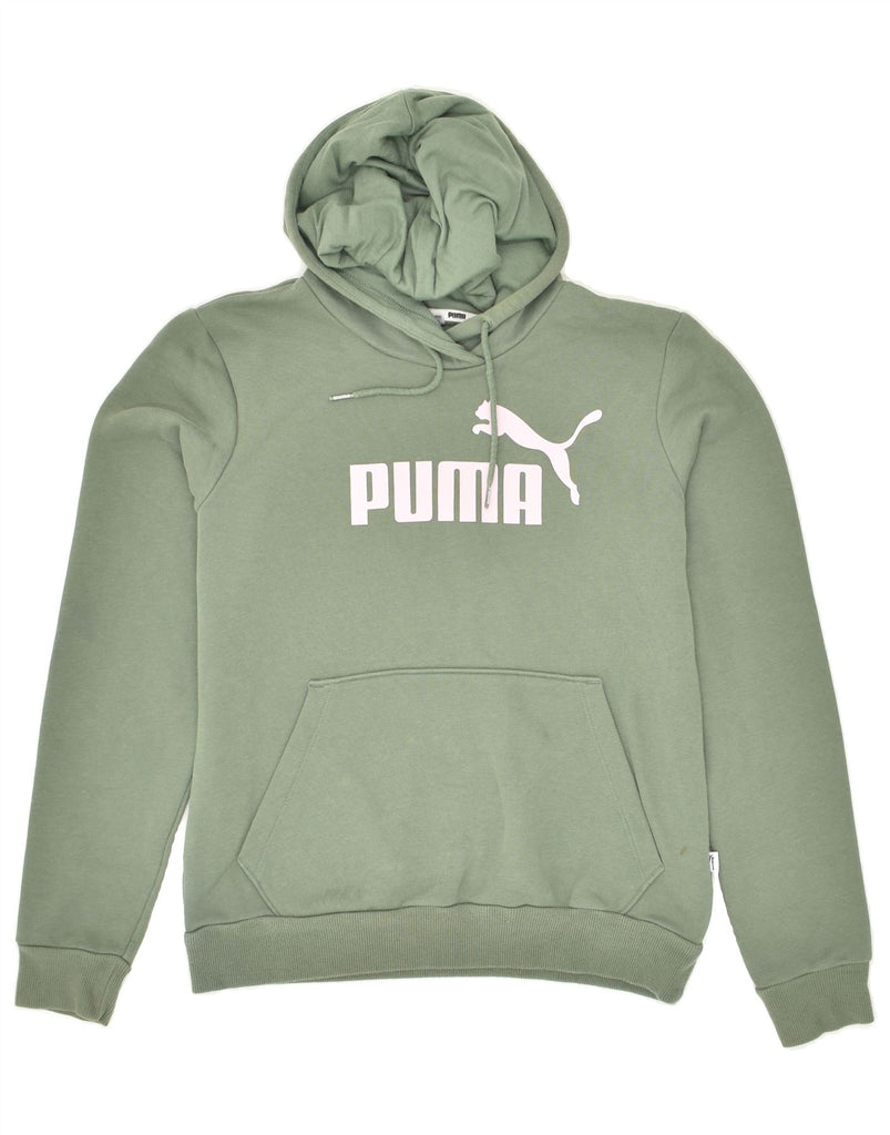 PUMA Womens Graphic Hoodie Jumper UK 12 Medium Green Cotton | Vintage Puma | Thrift | Second-Hand Puma | Used Clothing | Messina Hembry 