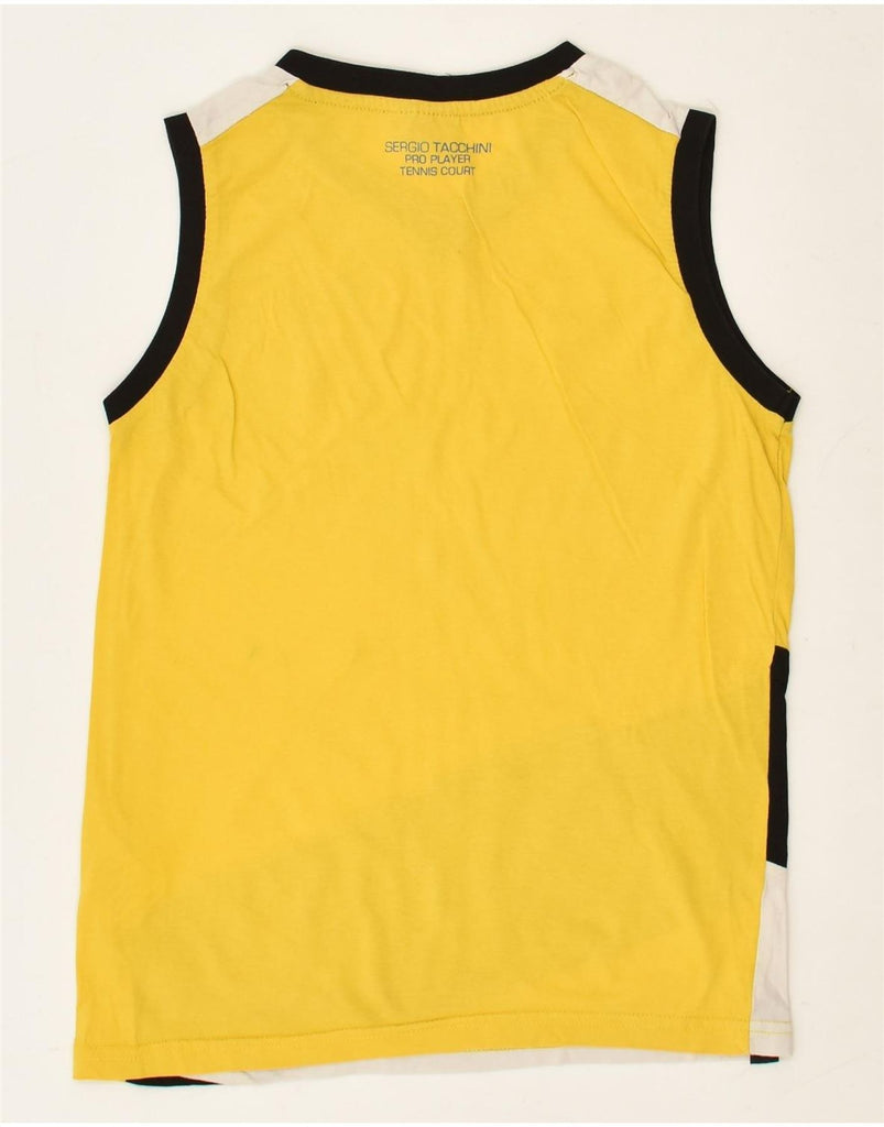 SERGIO TACCHINI Boys Graphic Vest Top 9-10 Years Yellow Colourblock Cotton | Vintage Sergio Tacchini | Thrift | Second-Hand Sergio Tacchini | Used Clothing | Messina Hembry 