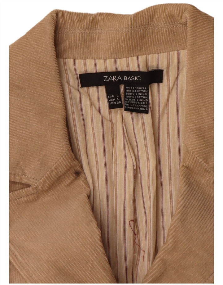 Zara Womens 3 Button Corduroy Blazer Jacket UK 14 Large Beige Cotton