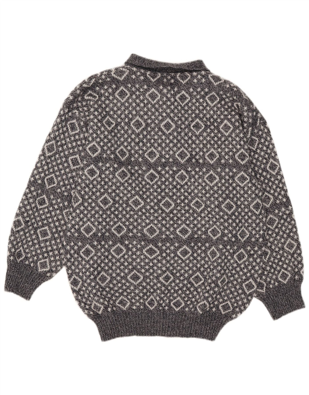 Vintage Mens Polo Neck Jumper Sweater XL Grey Argyle/Diamond