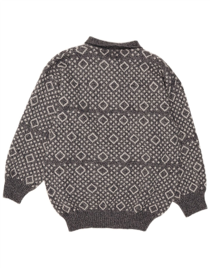 Vintage Mens Polo Neck Jumper Sweater XL Grey Argyle/Diamond