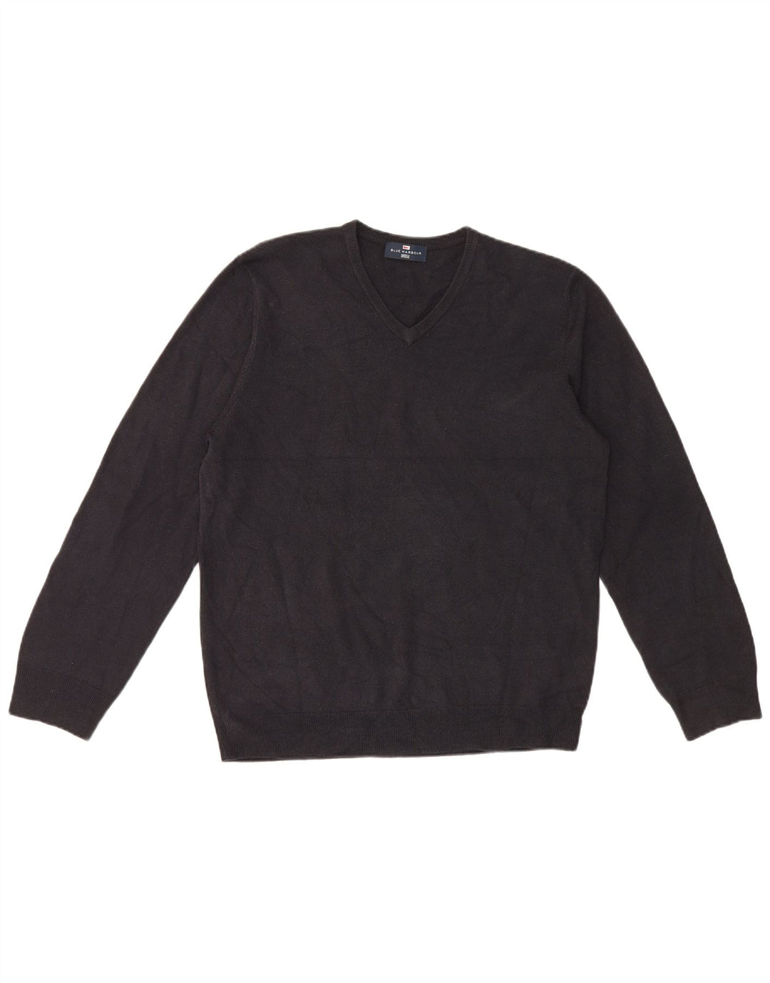 Marks & Spencer Mens Blue Harbour V-Neck Jumper Sweater Large Black Acrylic