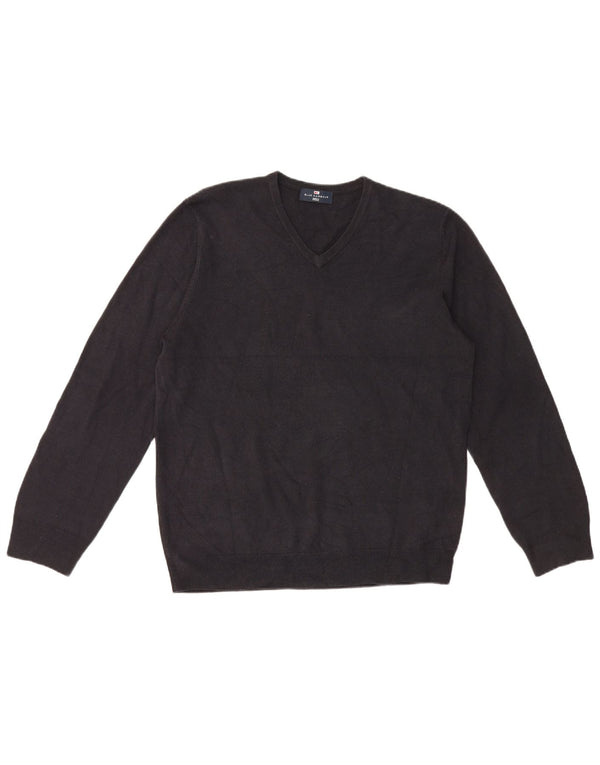 Marks & Spencer Mens Blue Harbour V-Neck Jumper Sweater Large Black Acrylic
