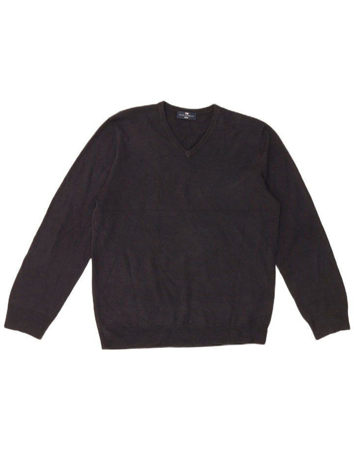 Marks & Spencer Mens Blue Harbour V-Neck Jumper Sweater Large Black Acrylic