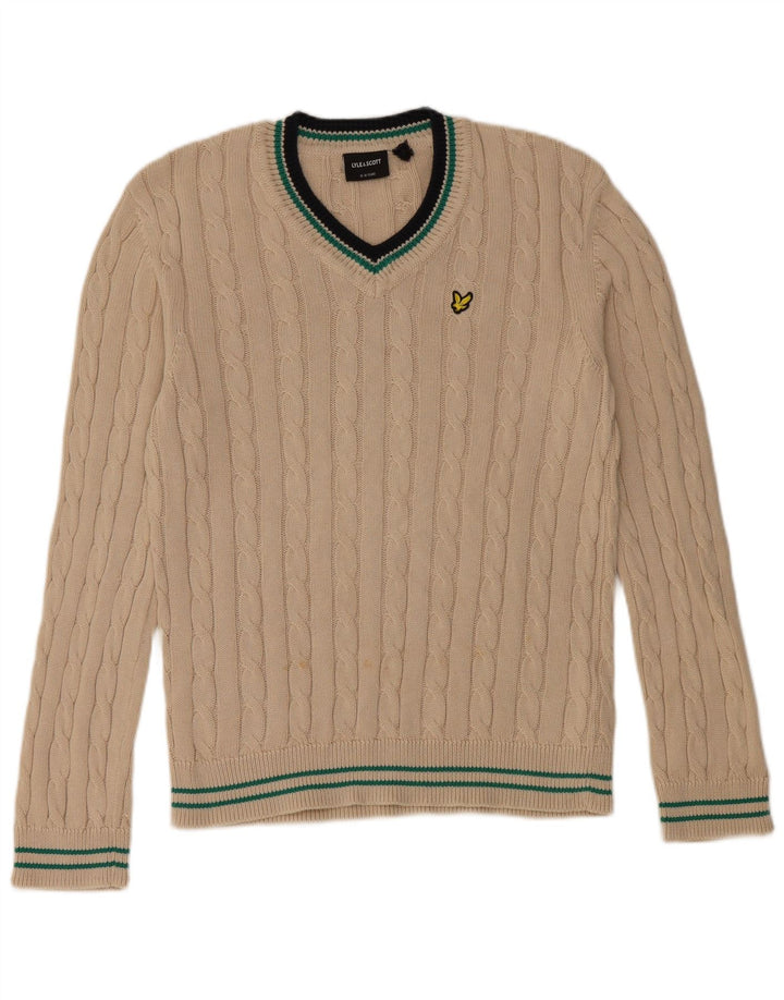 LYLE & SCOTT Boys V-Neck Jumper Sweater 15-16 Years Beige Cotton