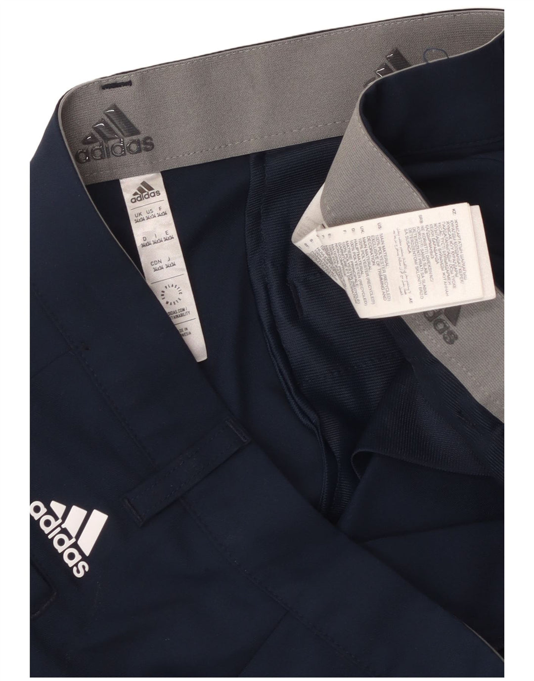 Adidas Mens Slim Chino Trousers W34 L34 Navy Blue Polyester