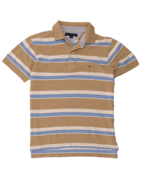 Tommy Hilfiger Mens Polo Shirt Small Beige Striped Cotton