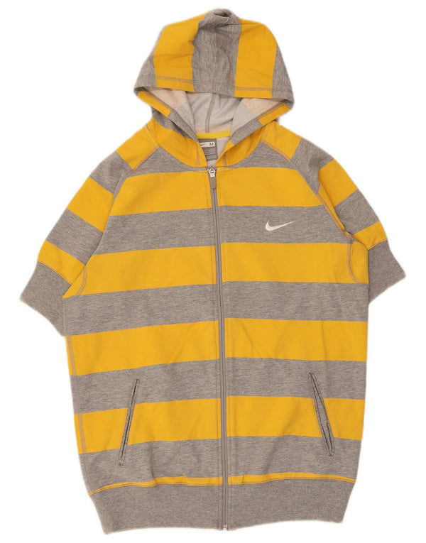 Nike Womens Short Sleeve Zip Hoodie Sweater UK 10/12 Medium Yellow Striped