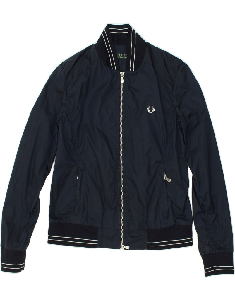 FRED PERRY Womens Bomber Jacket UK 10 Small Navy Blue Polyamide | Vintage Fred Perry | Thrift | Second-Hand Fred Perry | Used Clothing | Messina Hembry 