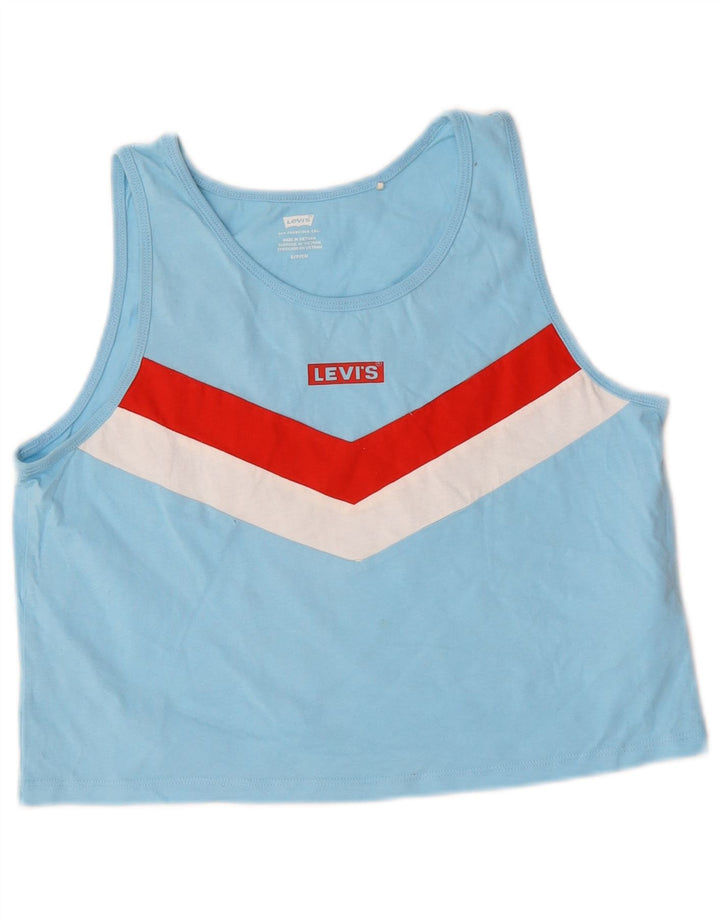 Levi's Womens Crop Vest Top UK 10 Small Blue Colourblock Cotton