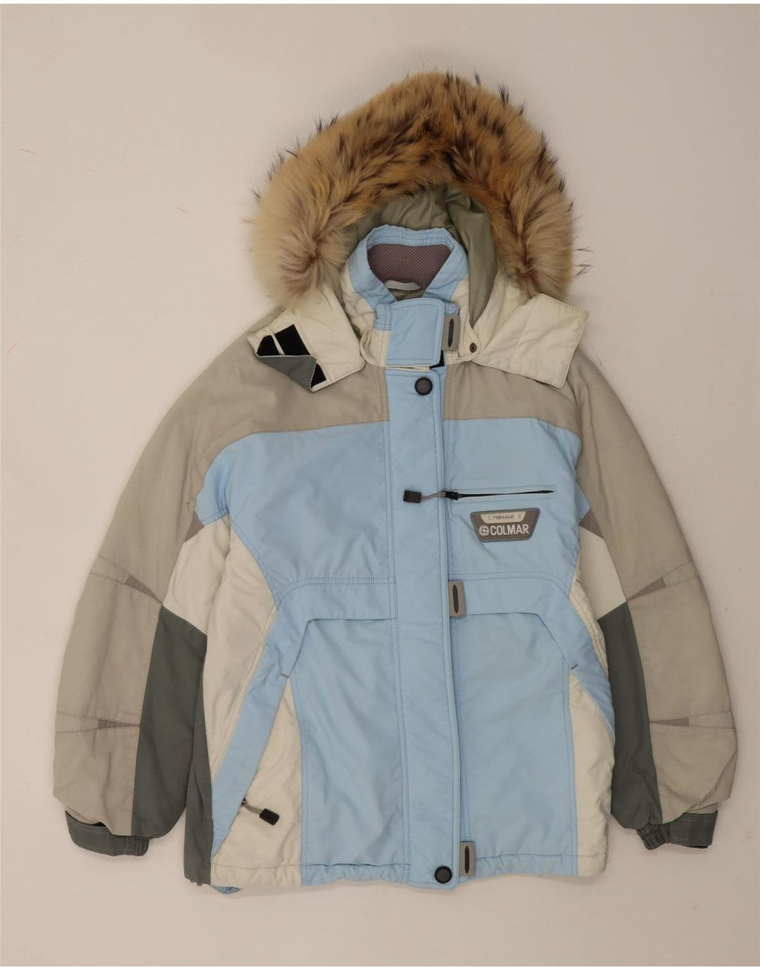 Colmar Womens Hooded Ski Jacket IT 44 Medium Blue Colourblock Polyamide
