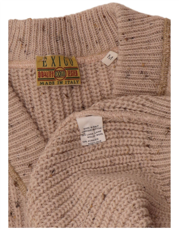 EXIGO Mens V-Neck Jumper Sweater Medium Beige Flecked Wool