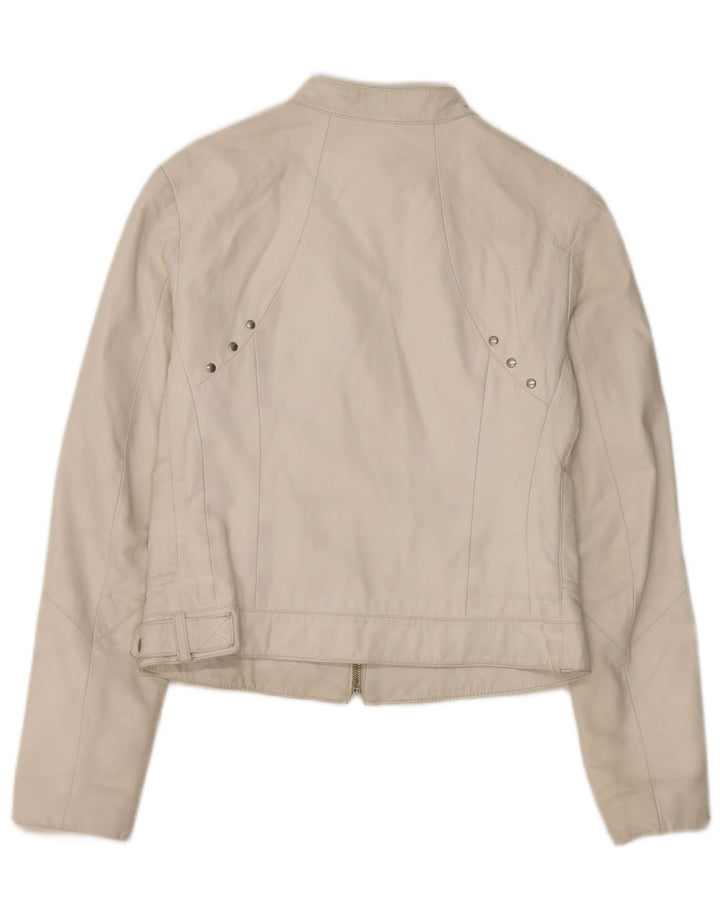 Conbipel Womens Leather Biker Jacket IT 42 Medium White Leather