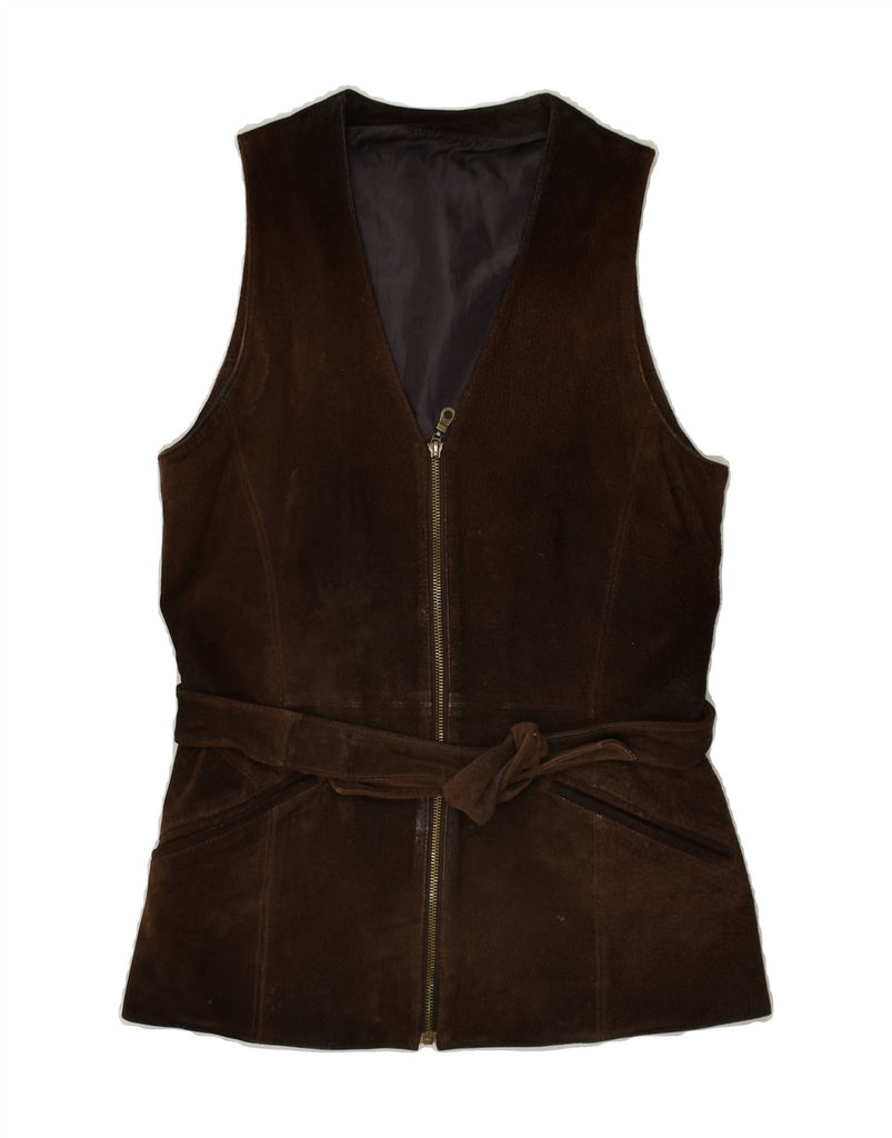 FRONT LINE Womens Leather Gilet UK 10 Small Brown Leather Vintage Front Line and Second-Hand Front Line from Messina Hembry 