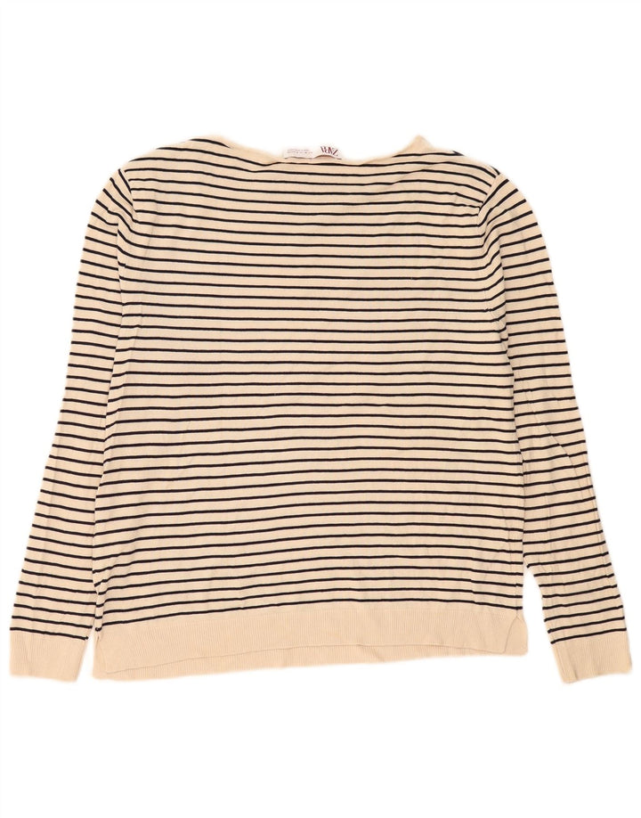 Zara Womens Top Long Sleeve UK 14 Medium Beige Striped Viscose