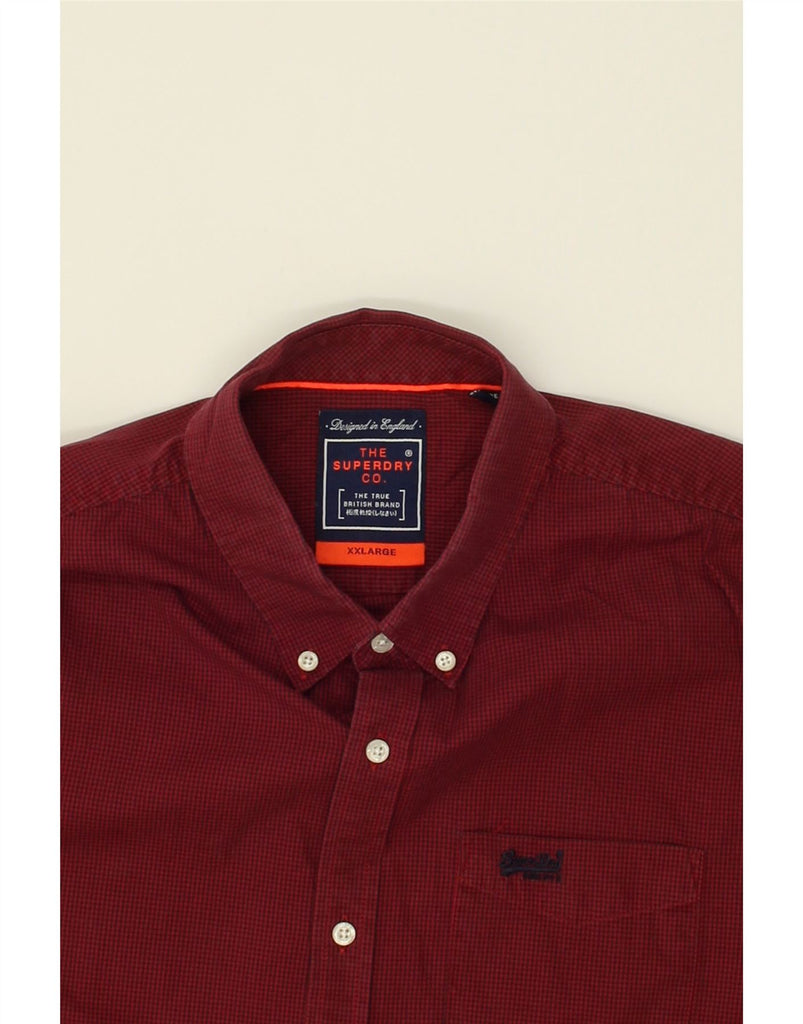 SUPERDRY Mens Shirt 2XL Maroon Gingham Cotton | Vintage Superdry | Thrift | Second-Hand Superdry | Used Clothing | Messina Hembry 