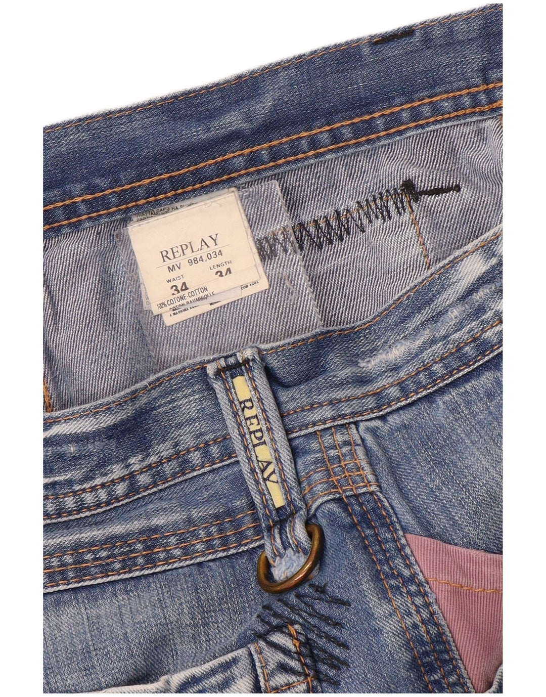 Replay Mens Straight Jeans W34 L34 Blue Cotton