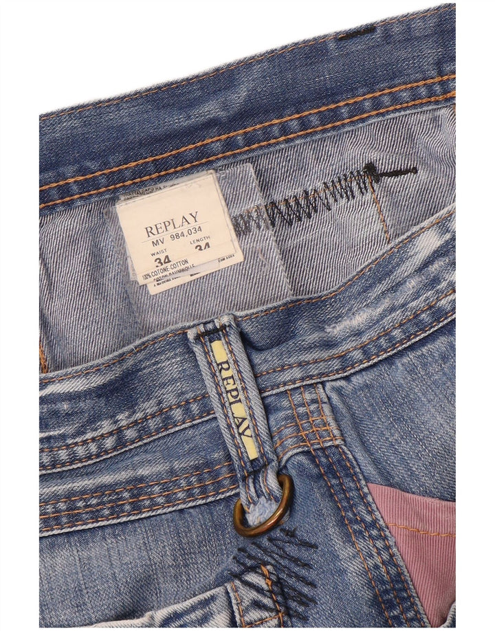 Replay Mens Straight Jeans W34 L34 Blue Cotton
