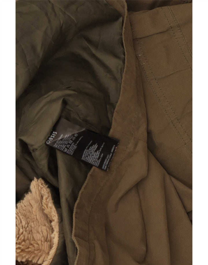 Oasis Womens Hooded Oversized Parka Jacket UK 6 XS Khaki Polyester