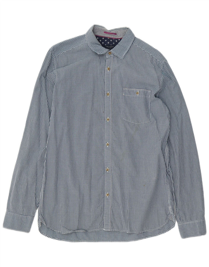 TED BAKER Mens Shirt Size 4 Large Navy Blue Gingham Cotton