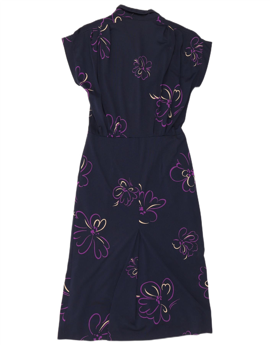VINTAGE Womens A-Line Dress UK 14 Medium Navy Blue Floral Polyamide