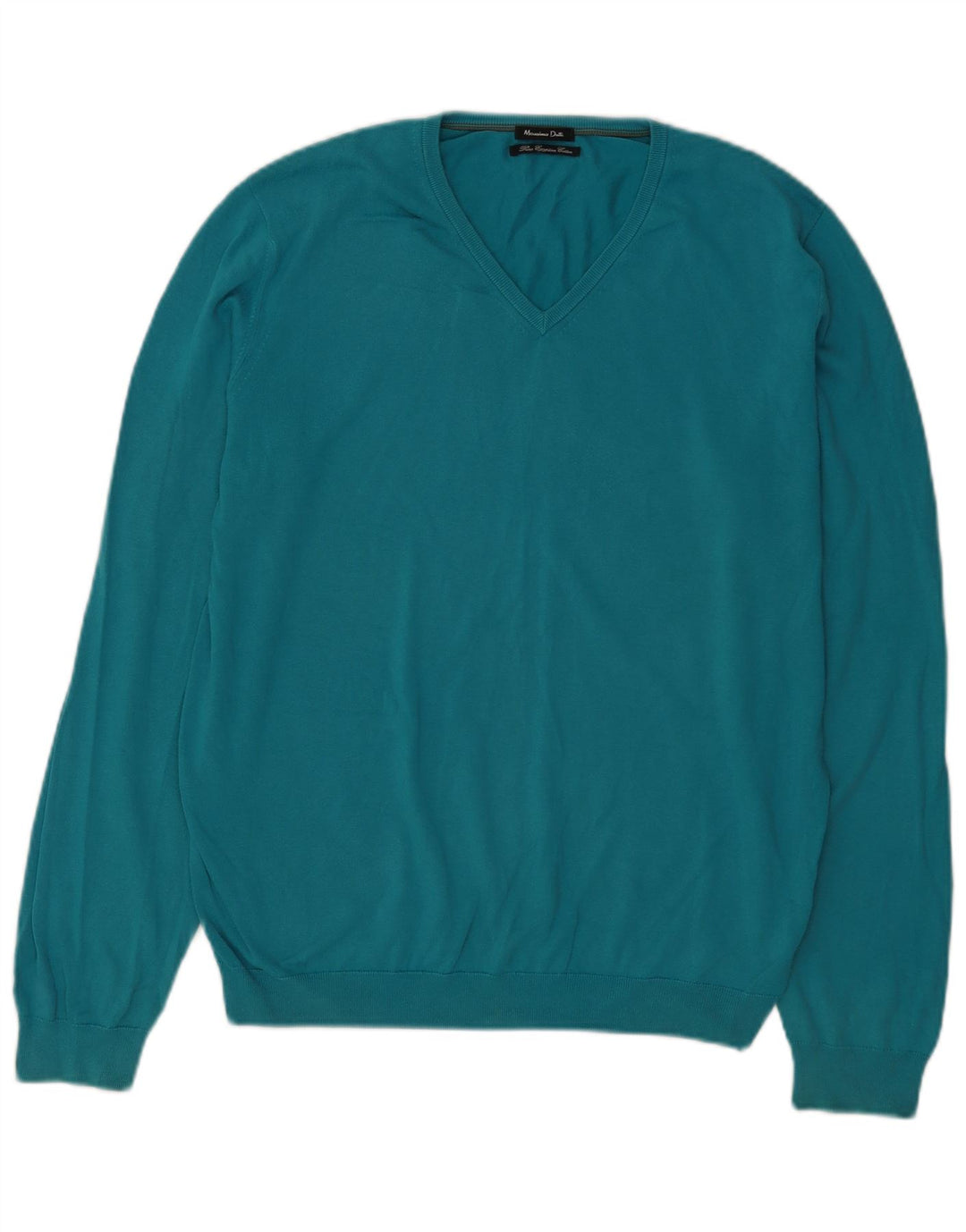 Massimo Dutti Mens V-Neck Jumper Sweater Large Blue Cotton